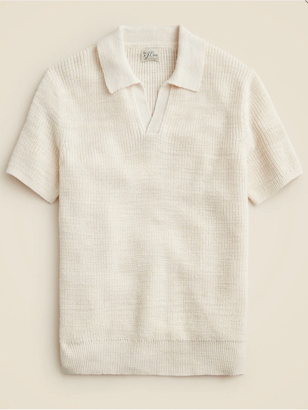 J. Crew Short-sleeve linen-cotton blend johnny-collar sweater-polo Sz L CG332